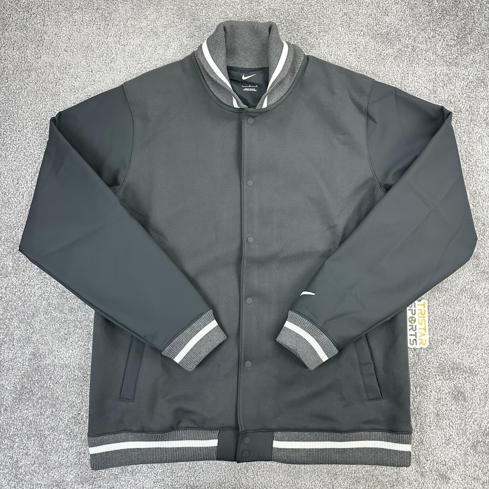 Nike Jacket Mens Large Gray Varsity Bomber Snap Front Football Letterman DJ5971